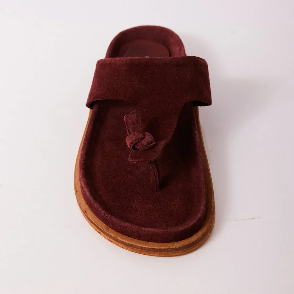 🎉LAST CHANCE🎉 FREE PEOPLE Mika Footbed Sandals / Cherry Cola Suede - Picture 8 of 12